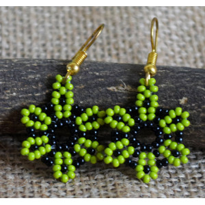Green and Black Flower Hook Earring - Flower Child